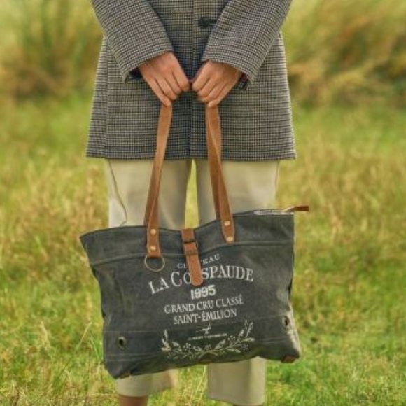 Handbags - NEW Grey Shadows Canvas Leather Shoulder Tote Bag